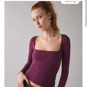 Urban Outfitters Square-Neck Long Sleeve Top in Plum